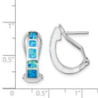 Sterling Silver RH-plated Polished Blue Created Opal Inlay J-Hoop Earrings - Birthstone Company