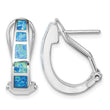 Sterling Silver RH-plated Polished Blue Created Opal Inlay J-Hoop Earrings - Birthstone Company