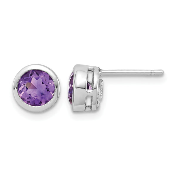 Sterling Silver Rhodium-plated Amethyst Post Earrings - Birthstone Company