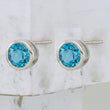 Sterling Silver Rhodium-plated Blue Topaz Circle Stud Earrings - Birthstone Company