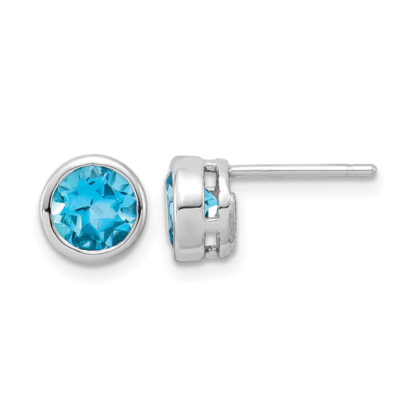 Sterling Silver Rhodium-plated Blue Topaz Circle Stud Earrings - Birthstone Company