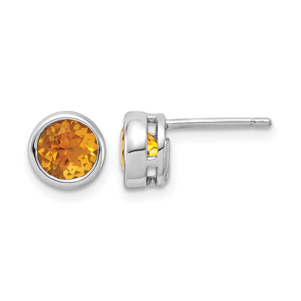 Sterling Silver Rhodium-plated Citrine Circle Stud Earrings - Birthstone Company