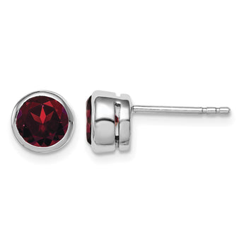 Sterling Silver Rhodium-plated Garnet Circle Stud Earrings - Birthstone Company