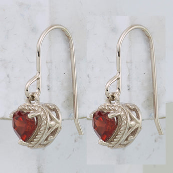 Sterling Silver Rhodium Plated Garnet Small Heart Earrings - Birthstone Company