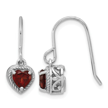 Sterling Silver Rhodium Plated Garnet Small Heart Earrings - Birthstone Company