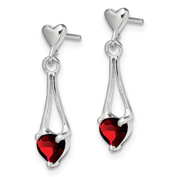 Sterling Silver Rhodium-plated Polished Garnet Heart Post Dangle Earrings - Birthstone Company