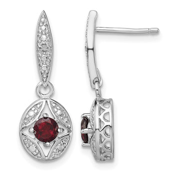 Sterling Silver Rhodium-plated Garnet and Diamond Dangle Earrings - Birthstone Company