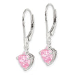 Sterling Silver Polished Pink CZ Heart Leverback Dangle Earrings - Birthstone Company