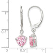 Sterling Silver Polished Pink CZ Heart Leverback Dangle Earrings - Birthstone Company