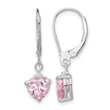 Sterling Silver Polished Pink CZ Heart Leverback Dangle Earrings - Birthstone Company