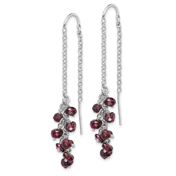 Sterling Silver Rhodium-plated Garnet Cluster Dangle Earrings - Birthstone Company