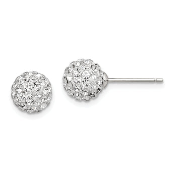 Sterling Silver Rhodium-plated Post 8mm White Czech Crystal Earrings