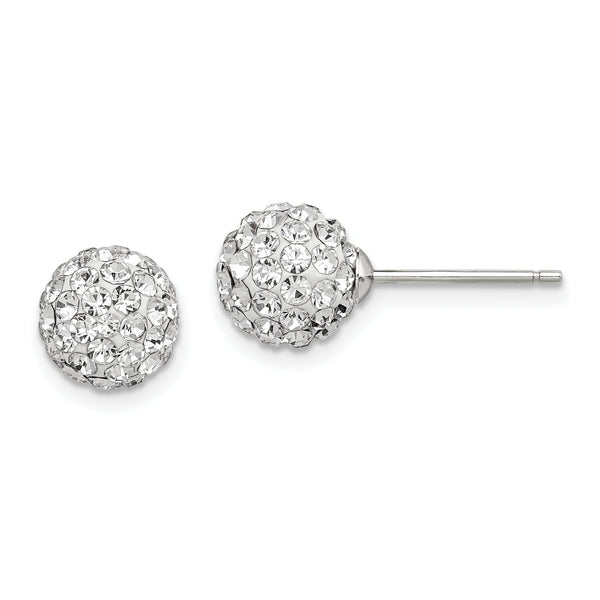 Sterling Silver Rhodium-plated Post 8mm White Czech Crystal Earrings