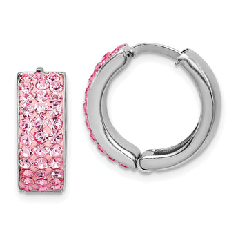 Sterling Silver RH-plated Pink Preciosa Crystal Hinged Hoop Earrings