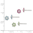 Sterling Silver Polished Children's Stellux Crystal & Imitation Pearl Flower Post Earring Set