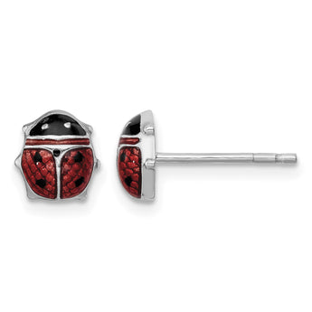 Sterling Silver Rhodium Polished Enameled Lady Bug Post Earrings - Birthstone Company