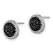 Sterling Silver RH-plated Polished & Textured Black CZ Round Post Earrings - Birthstone Company