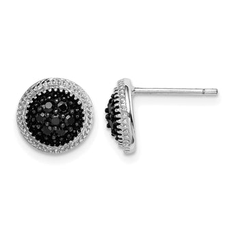 Sterling Silver RH-plated Polished & Textured Black CZ Round Post Earrings - Birthstone Company