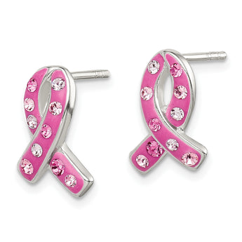 Sterling Silver Pink Stellux Crystal Ribbon Post Earrings - Birthstone Company