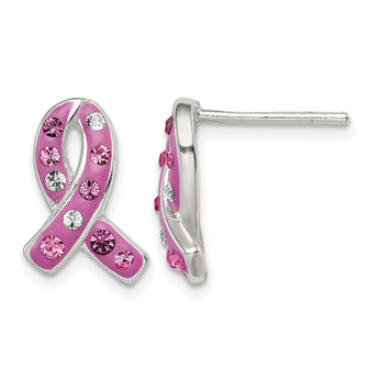 Sterling Silver Pink Stellux Crystal Ribbon Post Earrings - Birthstone Company