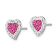 Sterling Silver Rhodium-plated Pink & Clear Stellux Crystal Heart Post Earrings - Birthstone Company