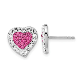 Sterling Silver Rhodium-plated Pink & Clear Stellux Crystal Heart Post Earrings - Birthstone Company