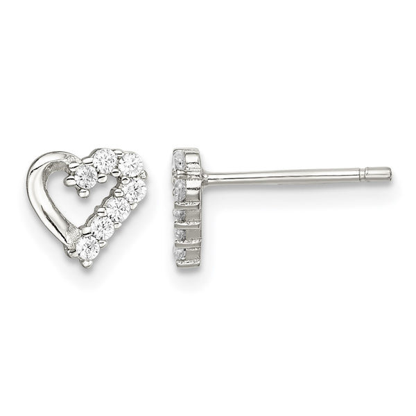 Sterling Silver Rhodium-plated CZ Heart Post Earrings - Birthstone Company