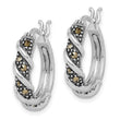 Sterling Silver Rhodium-plated Antiqued Swirl Hoop Marcasite Earrings