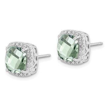Sterling Silver Rhodium-plated Green Quartz and Diamond Earrings - Birthstone Company