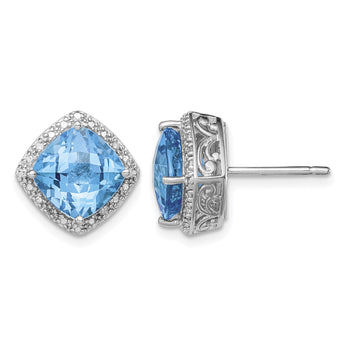 Sterling Silver Rhodium-plated Blue Topaz and Diamond Earrings - Birthstone Company