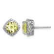 Sterling Silver Rhodium-plated Lemon Quartz and Diamond Earrings - Birthstone Company