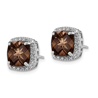 Sterling Silver Rhodium-plated Smoky Quartz and Diamond Earrings - Birthstone Company