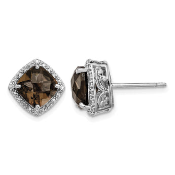 Sterling Silver Rhodium-plated Smoky Quartz and Diamond Earrings - Birthstone Company