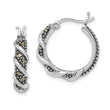 Sterling Silver Rhodium-plated Antiqued Swirl Hoop Marcasite Earrings