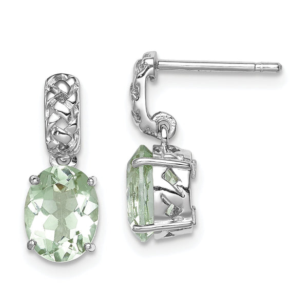 Sterling Silver Rhodium-plated Green Quartz Earrings