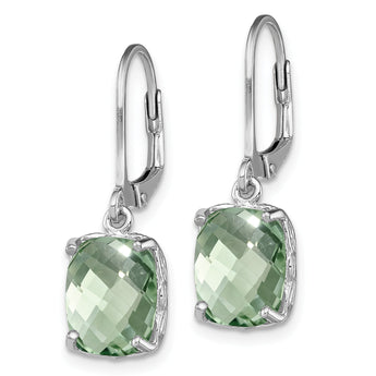 Sterling Silver Rhodium-plated Green Quartz Earrings