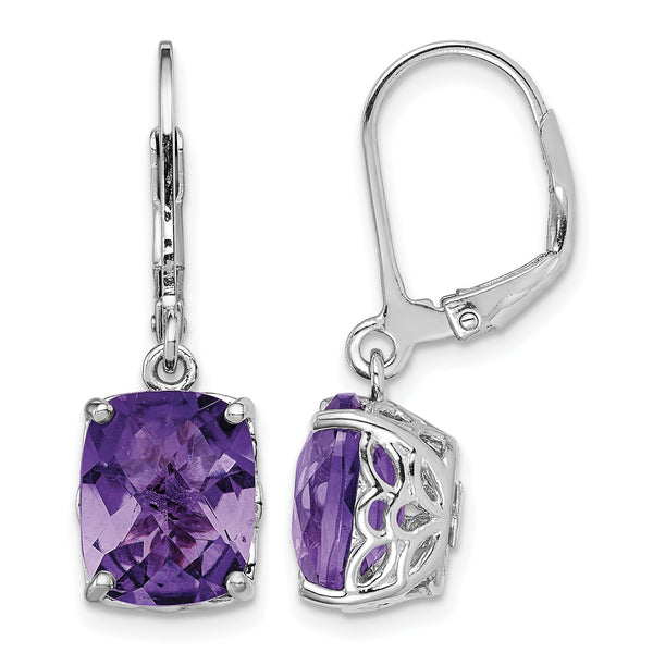 Sterling Silver Rhodium-plated Amethyst Earrings - Birthstone Company