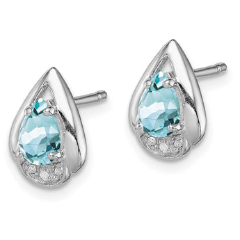 Sterling Silver Rhodium Plated Diamond & Aquamarine Post Earrings - Birthstone Company