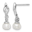Sterling Silver Rhodium Plated Diamond & FW Cultured Pearl Post Ear - Birthstone Company