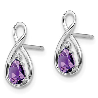Sterling Silver Rhodium Plated Diamond and Amethyst Post Earrings - Birthstone Company