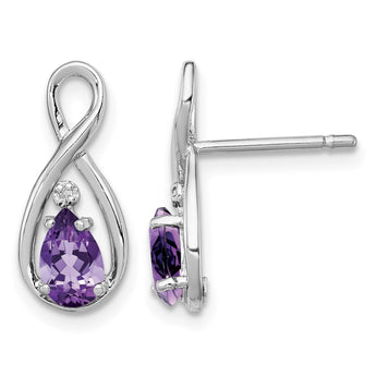 Sterling Silver Rhodium Plated Diamond and Amethyst Post Earrings - Birthstone Company