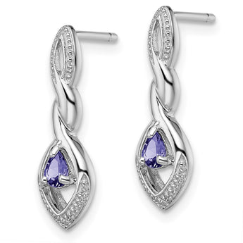 Sterling Silver Rhodium Plated Diamond and Tanzanite Post Earrings - Birthstone Company