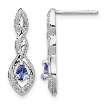 Sterling Silver Rhodium Plated Diamond and Tanzanite Post Earrings - Birthstone Company