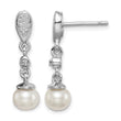 Sterling Silver Rhodium Plated Diamond & FW Cultured Pearl Earrings - Birthstone Company