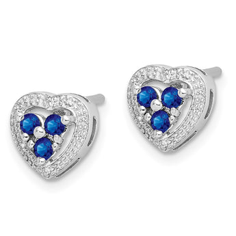 Sterling Silver Rhodium Plated Diamond & Sapphire Heart Earrings - Birthstone Company