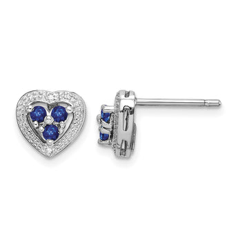 Sterling Silver Rhodium Plated Diamond & Sapphire Heart Earrings - Birthstone Company