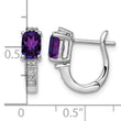 Sterling Silver RH Plated Diamond and Amethyst Hinged Hoop Earrings 14 in - Birthstone Company