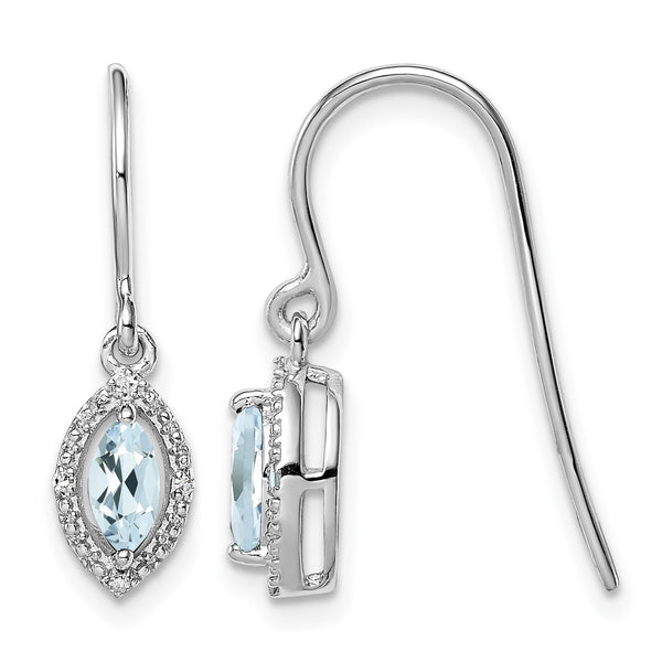 Sterling Silver Rhodium-plated Diamond and Aquamarine Earrings - Birthstone Company
