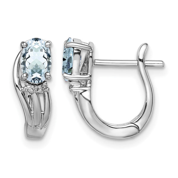 Sterling Silver Rhodium Plated Dia. Aquamarine Hinged Earrings - Birthstone Company