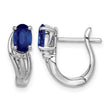 Sterling Silver Rhodium Plated Diamond & Sapphire Hinged Earrings - Birthstone Company